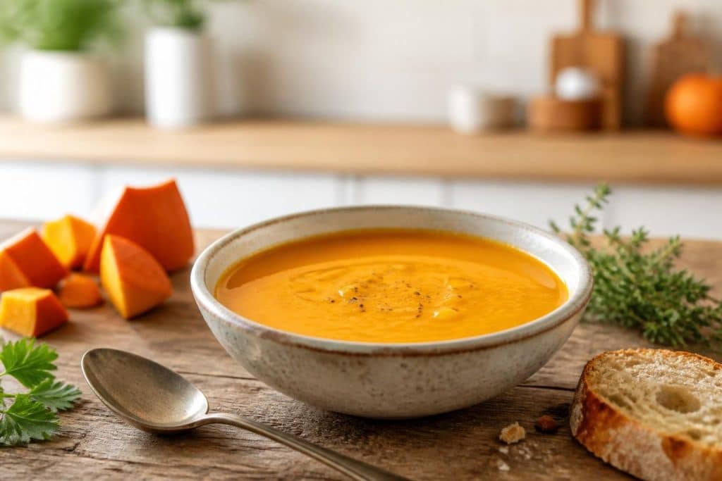 découvrez une recette de soupe au potimarron facile et rapide à préparer, idéale pour réchauffer vos soirées avec une saveur douce et gourmande.