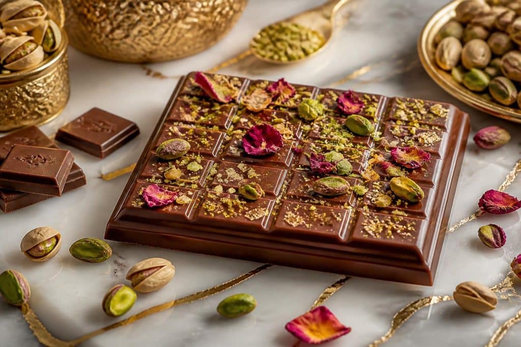 découvrez une recette simple et gourmande pour réaliser une tablette de chocolat à la pistache, inspirée des saveurs exotiques de dubaï. parfaite pour les amateurs de chocolat et de notes orientales !