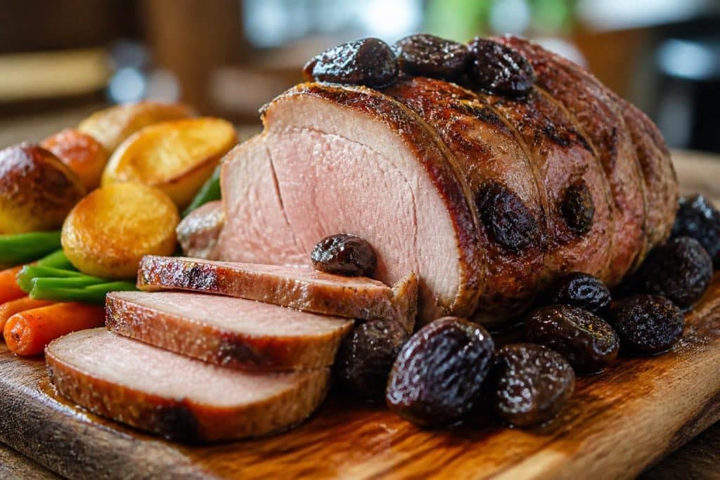 découvrez notre recette facile et savoureuse de rôti de porc aux pruneaux, un plat tendre et gourmand parfait pour vos repas en famille.