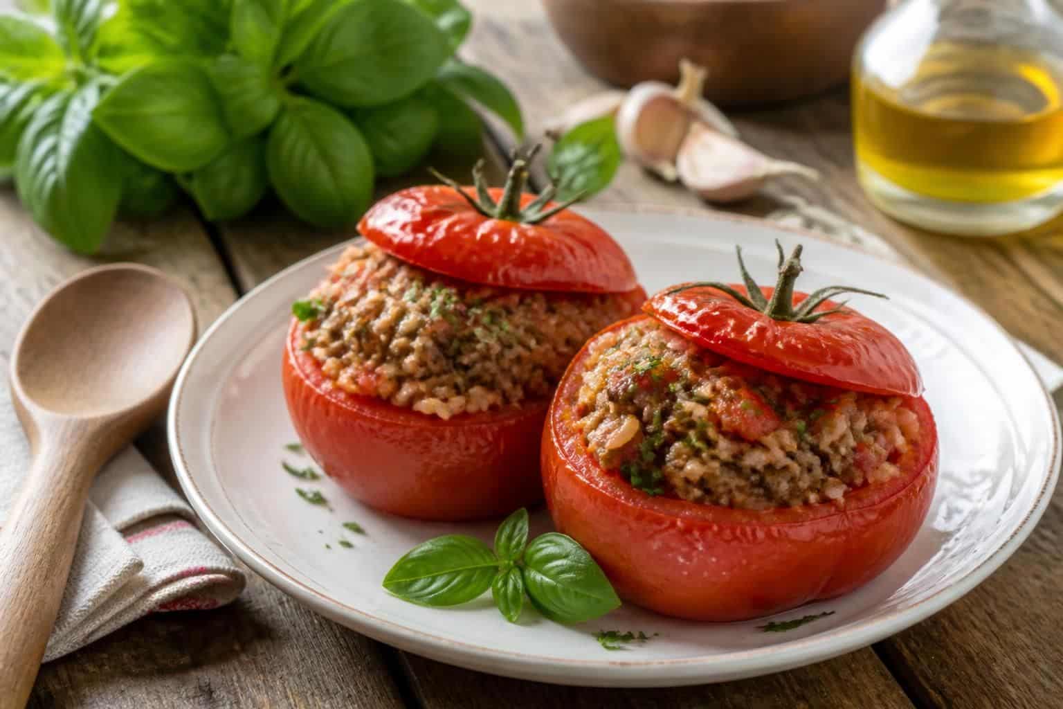 découvrez notre recette de tomates farcies de grand-mère, simple et savoureuse, accompagnée de riz pour un plat traditionnel et réconfortant.